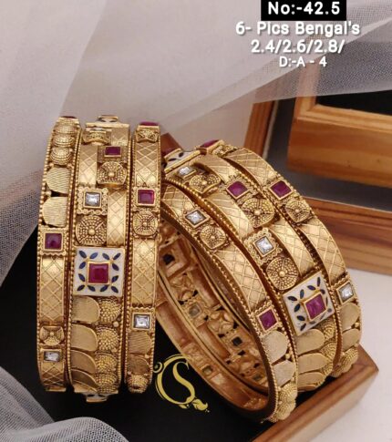 Brass High Gold Antique Bangles 014 - Queenzart Imitation Jewellery