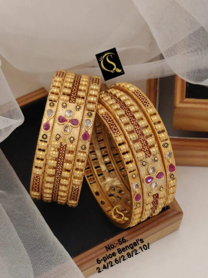 Brass High Gold Antique Bangles 021 - Queenzart Imitation Jewellery