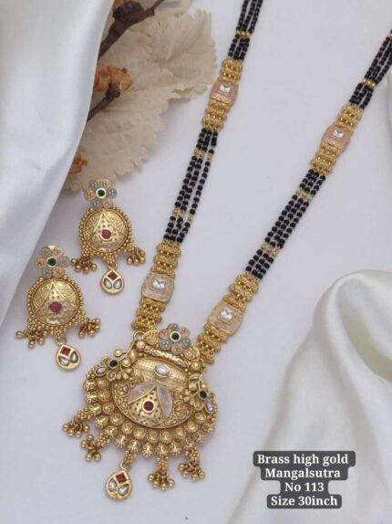 Brass High Gold Tash Plating Mangalsutra with Earrings 017