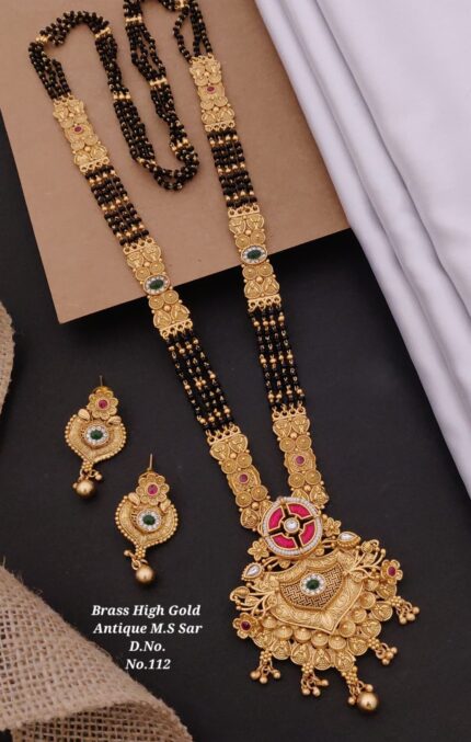 Brass High Gold Rajwadi Mangalsutra with Earrings 023 - Queenzart Imitation Jewellery
