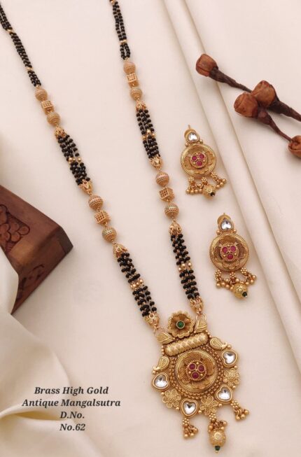 Brass High Gold Rajwadi Mangalsutra with Earrings 099