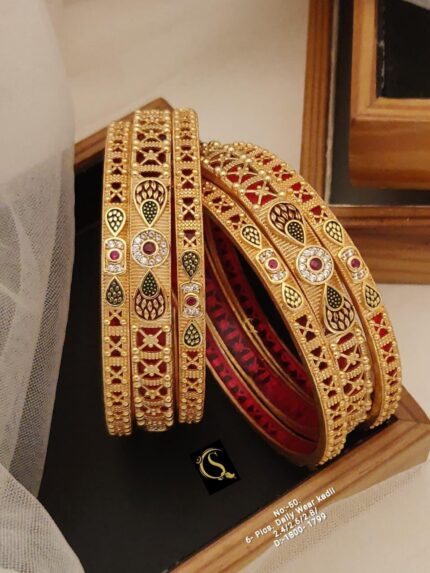 Brass High Gold Antique Bangles 028 - Queenzart Imitation Jewellery